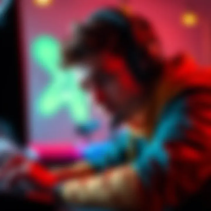 A gamer intensely focused on a competitive solo game, showcasing skill and determination.