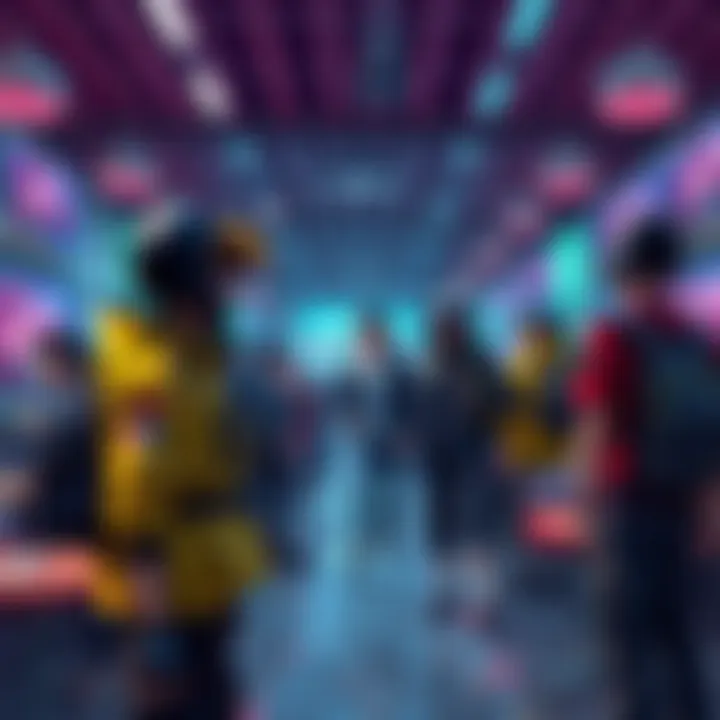 A group of characters in a gaming lobby with one player leaving the match, showing frustration.