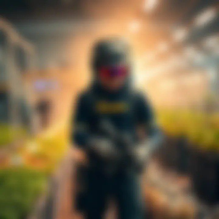 A lone gamer farming catalyst resources in a virtual environment, focused and utilizing updated techniques for efficiency.