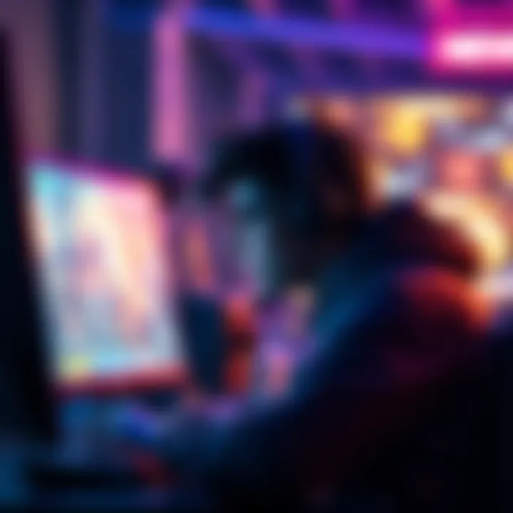 Solo Gamer in Action A person playing a multiplayer game on a computer, focused and immersed, with colorful game graphics visible on the screen.