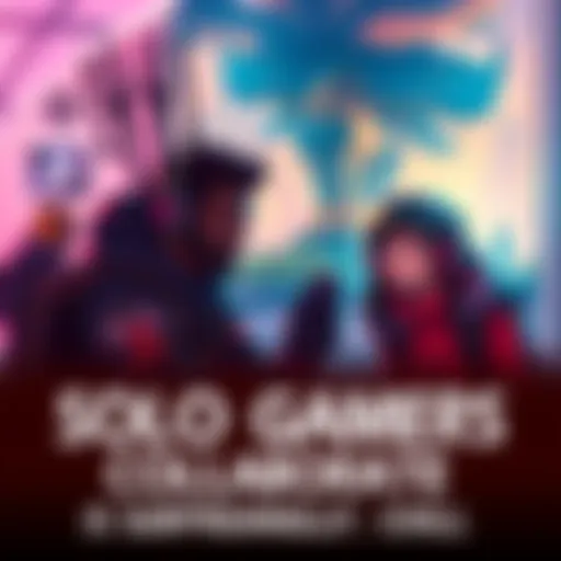 Solo Gamers Collaborate A group of solo gamers working together on a quest in a peaceful game environment, sharing tips and gear