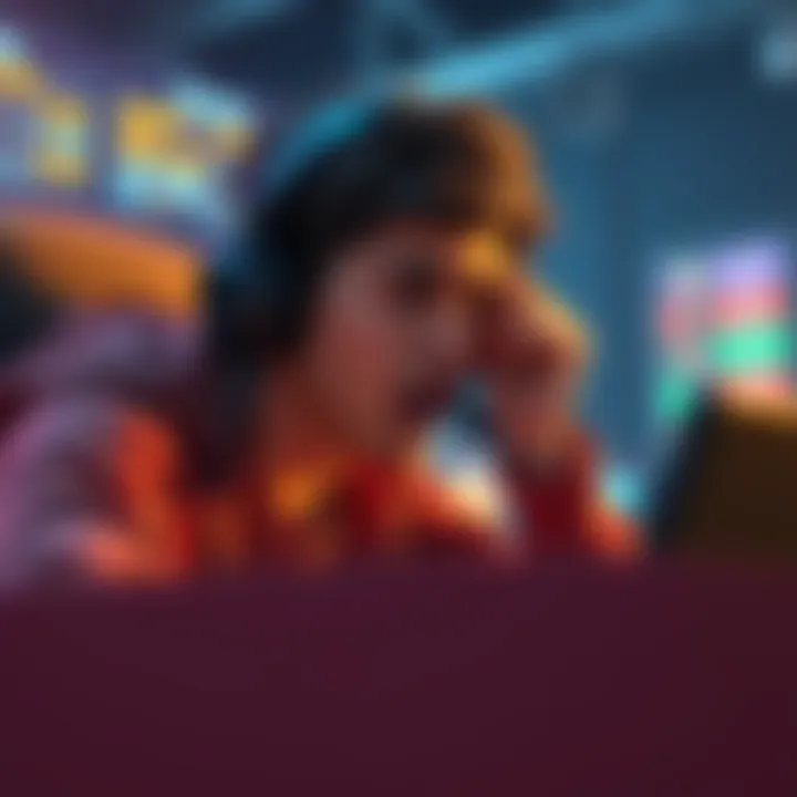 A gamer expressing frustration while playing a matchmaking game alone, showing a scoreboard with a low win rate and teammates disconnected. The scene conveys the challenges solo players face in compet...