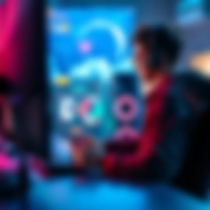 A gamer playing alone at a computer, focused on the screen, with a controller in hand.