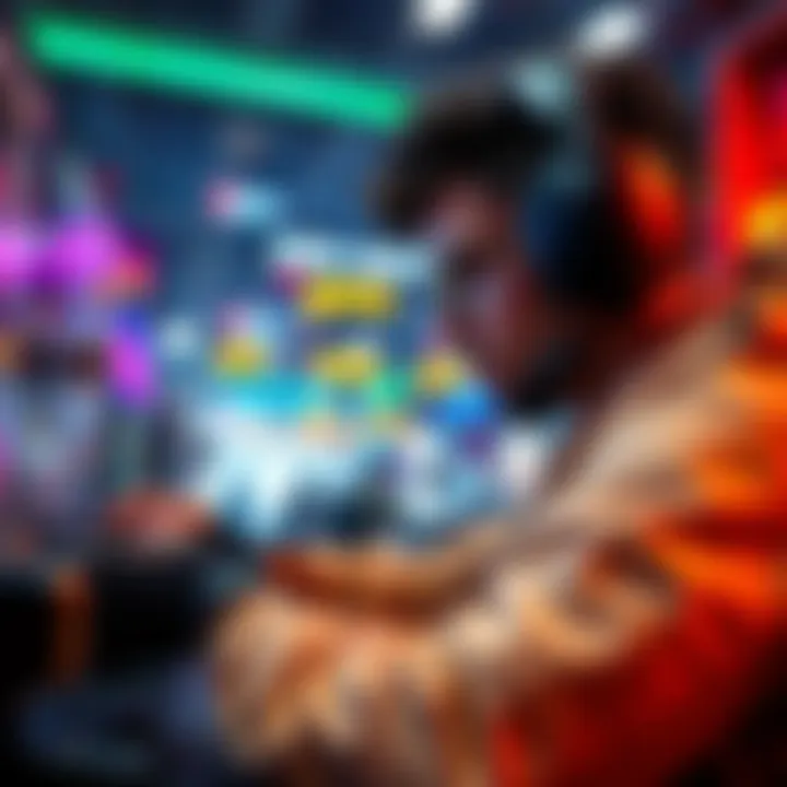 A gamer focused on a screen, working alone on a contract mission in a video game, showing determination and control.