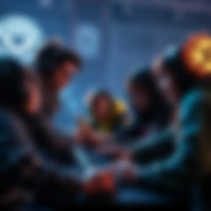 Group of gamers collaborating in a strategy game, showcasing teamwork and support among players