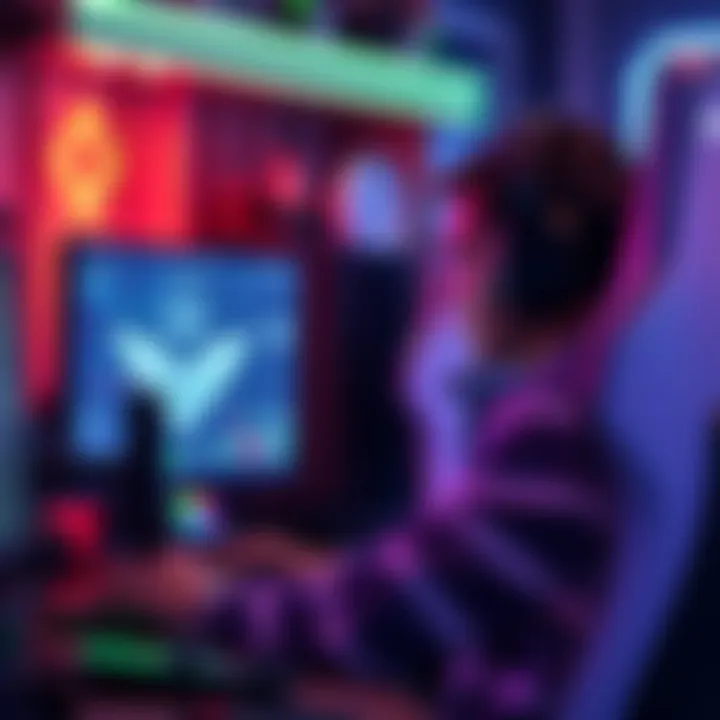 Solo Queue Gaming Experience A gamer focused on their screen, surrounded by gaming equipment, showcasing the challenges of solo queue gaming in 2026.