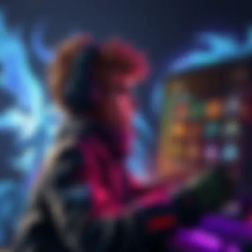 Solo RPG Gaming Experience A gamer creating a character in a vibrant RPG game with fantasy elements, showcasing a detailed character customization screen.