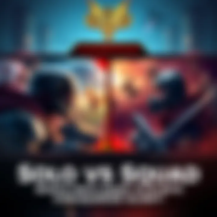 Solo vs Squad Gaming Strategy A split-screen showing a solo player and a squad of players strategizing in a game, highlighting their different approaches to achieve Conqueror rank.