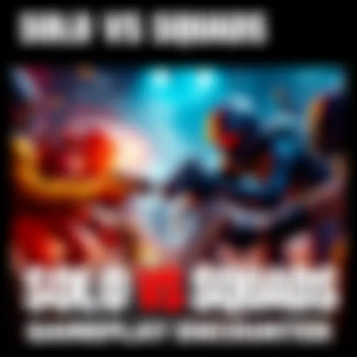 A player faces multiple opponents in a competitive gaming match, showcasing humorous moments and challenges during Solo vs Squads play.