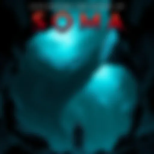 Cover illustration of the SOMA novelization showing a dark underwater setting with futuristic elements and a central character contemplating choices