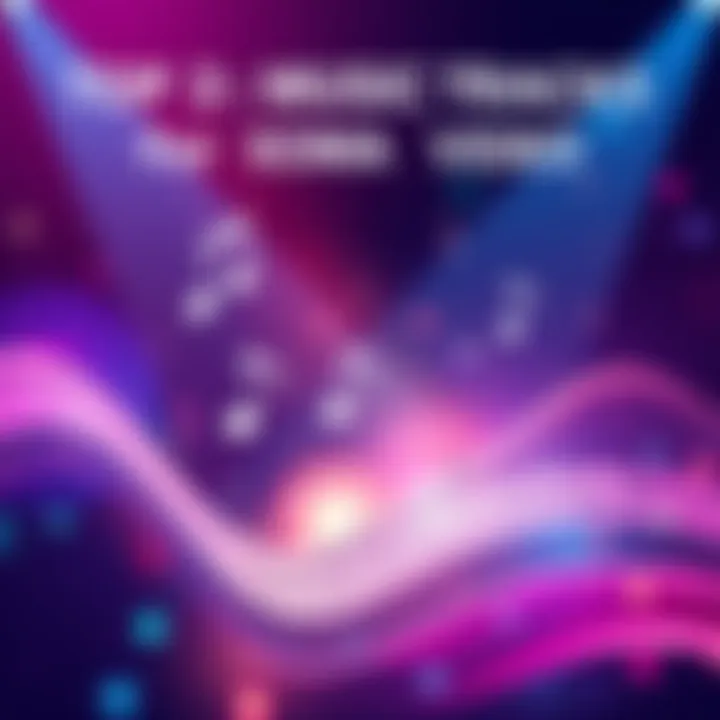 A vibrant graphic showcasing the top music tracks for a Sombra action video, featuring musical notes and sound waves.