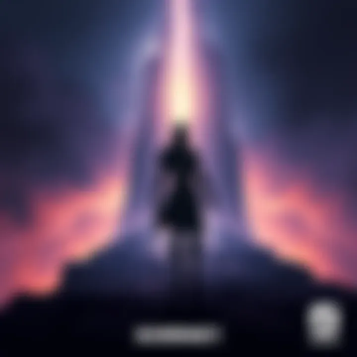 Sombra standing at a crossroads, reflecting on her choices, surrounded by dark shadows and light in the distance.
