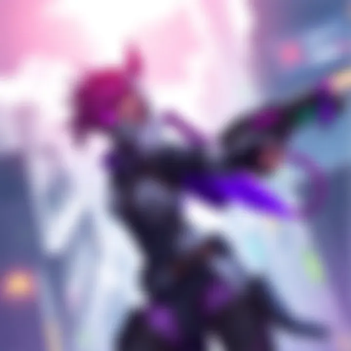 A digital illustration of Sombra using her abilities in Overwatch, showcasing her stealth and tactical gameplay, with a futuristic city backdrop.