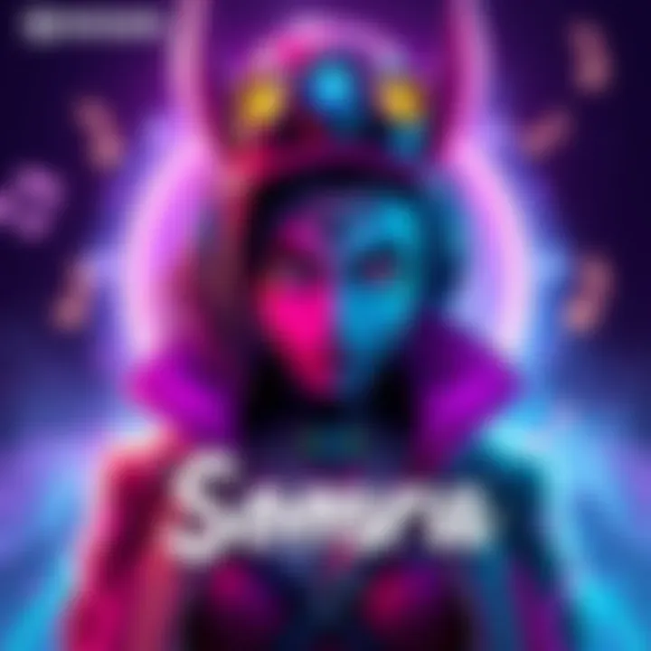 A vibrant playlist cover featuring Sombra's character with neon colors and music notes surrounding her