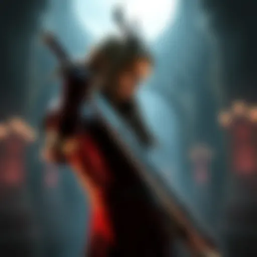 Sonia Belmont holding a sword, ready for battle in a dark, gothic environment