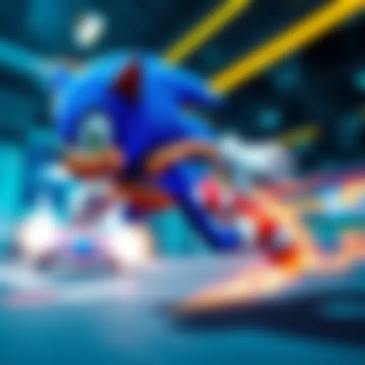 Sonic.EXE running with a glitchy effect, showcasing speed in a gaming environment