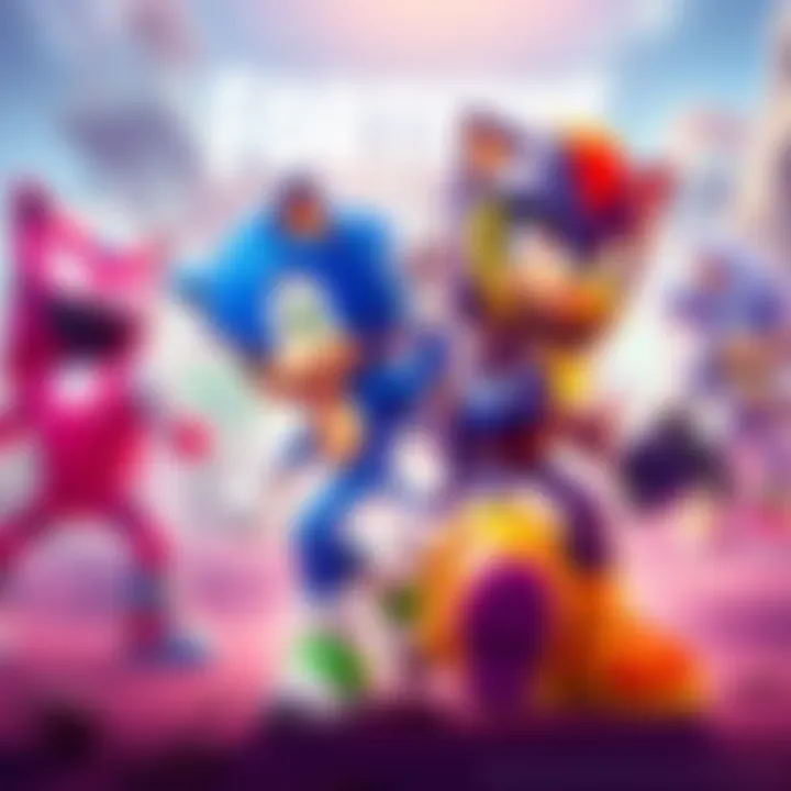 A colorful character from Sonic's universe teaming up with Fortnite's style, ready for action in a vibrant gaming environment.