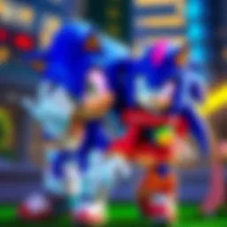 Sonic the Hedgehog and Momo stand together, ready for adventure, showcasing their unique styles and vibrant colors.