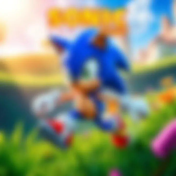 Colorful cover showcasing Sonic the Hedgehog in a vibrant retro style, running through a lush green landscape