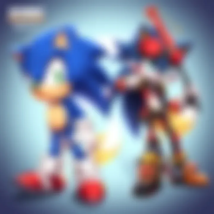 Illustration showing Sonic and Overwatch characters together, featuring Sonic with Tails and D.Va with Bokkun, highlighting their unique traits and collaboration theme.