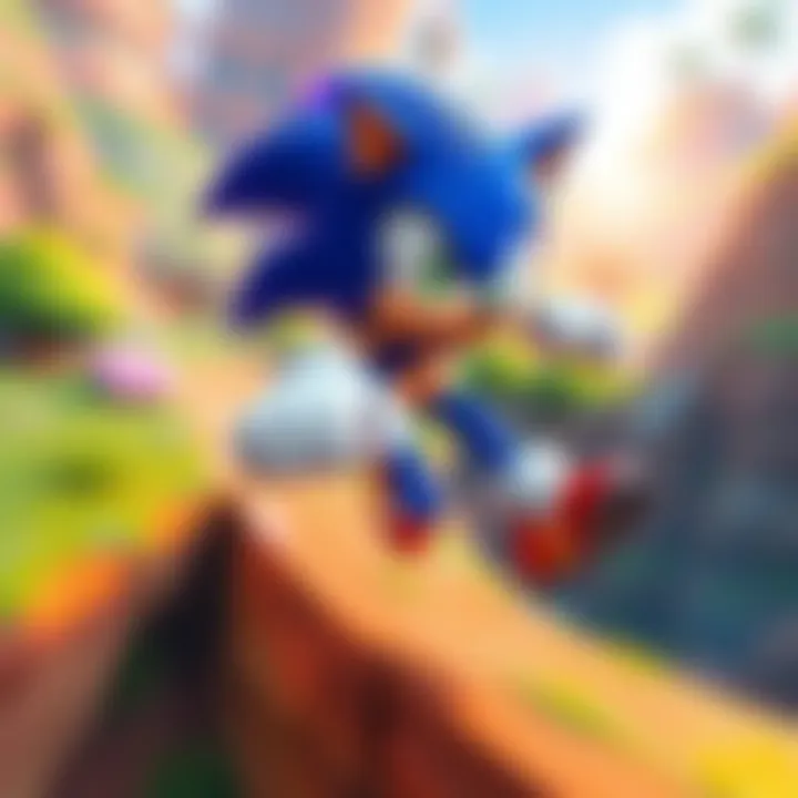 Sonic the Hedgehog racing through a colorful landscape in Sonic 1