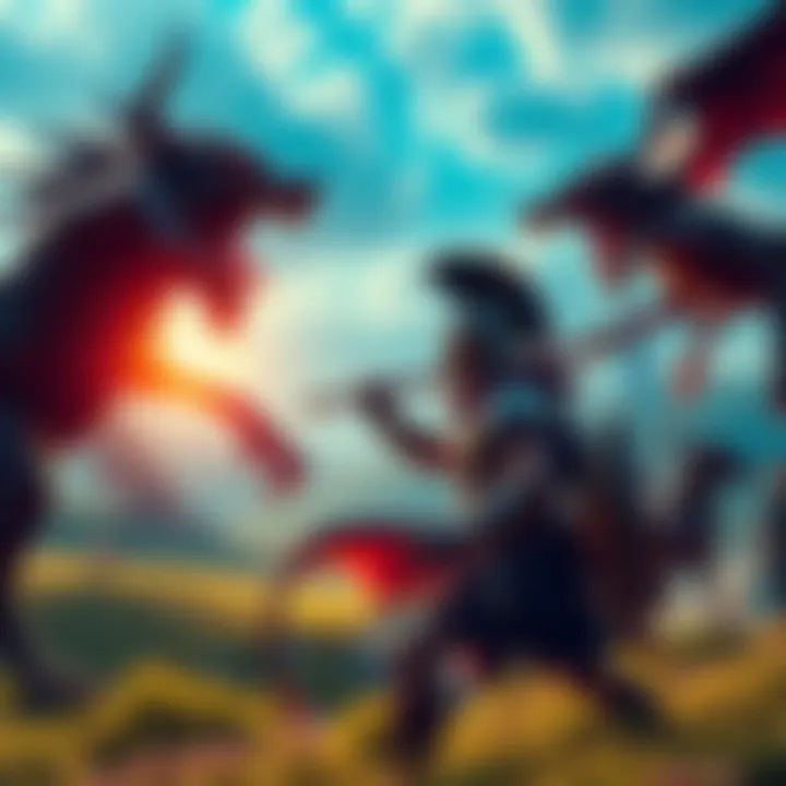 A warrior in ancient Greek armor battles mythical creatures in a lush landscape, showcasing the game's vibrant graphics and action.