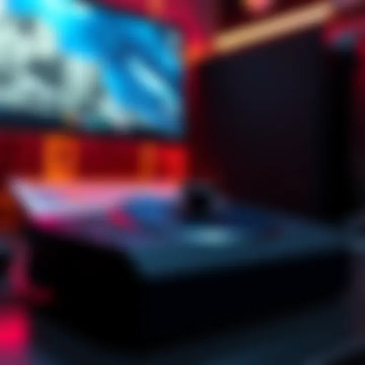 A PlayStation console with a PC setup in the background, showing a divide between gaming platforms