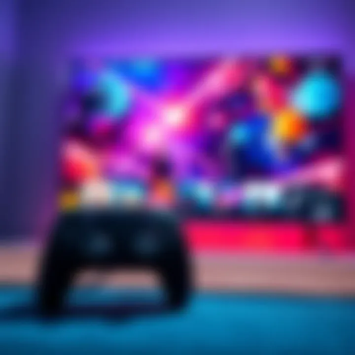 A PlayStation 5 console connected to a Sony TV showcasing new gaming features with vibrant graphics and vibrant colors