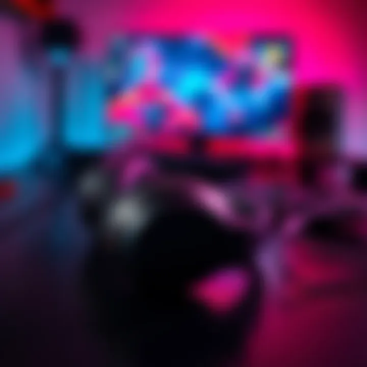 A pair of Sony Pulse Elite headphones on a table with a gaming console in the background.