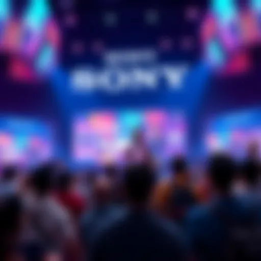 Crowd watching Sony's State of Play on large screens, celebrating record viewership.