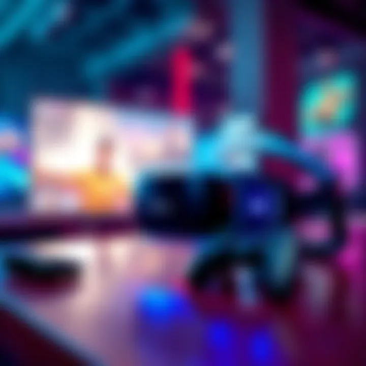 A Sony PlayStation VR2 headset and game controller placed on a table, showcasing the latest gaming technology