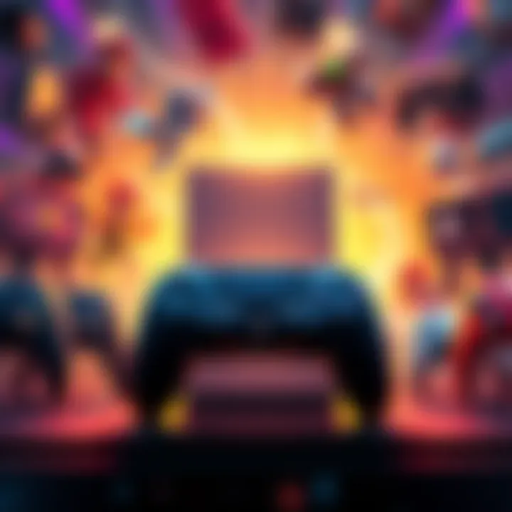 Artist's concept of Sony's transition to a community-focused platform, featuring gaming icons from PlayStation, Xbox, and Nintendo coming together.