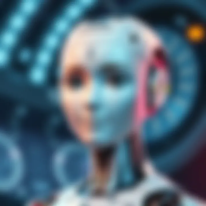 A humanoid robot named Sophia with a friendly expression, showcasing advanced technology and lifelike features, set against a futuristic background.
