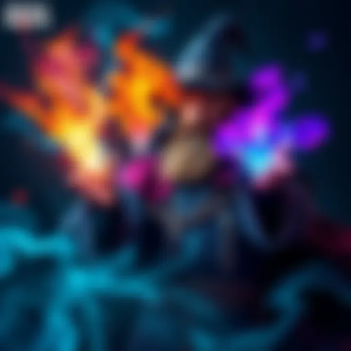A sorcerer is shown casting three colorful spells at once, with magical energy swirling around them.