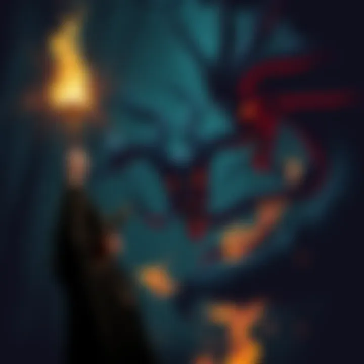 A sorcerer faces off against Medusa, with a dark forest backdrop, as he raises his wand in a battle for redemption.