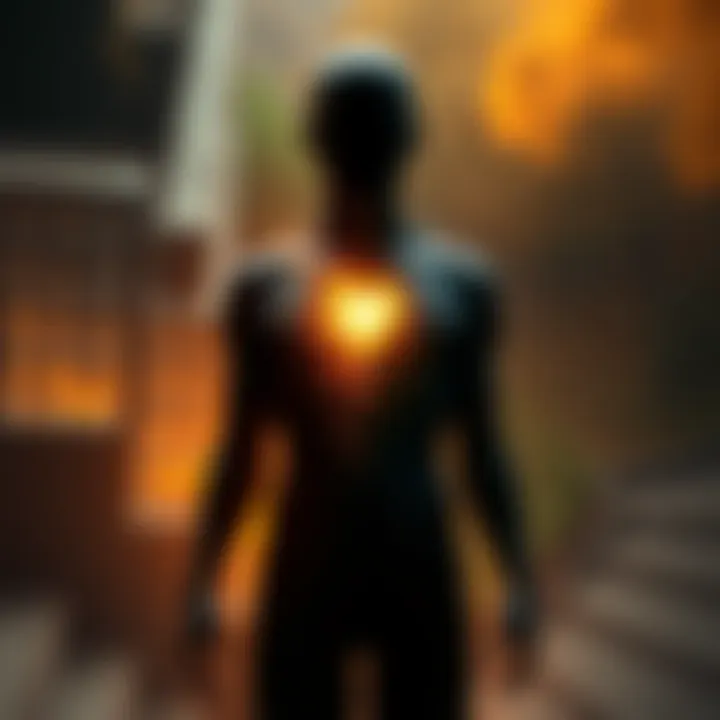 Soul and Body Separation An artistic representation of a human figure with a glowing soul and a shadowy body, symbolizing the separation of mind and soul in the quest for immortality.