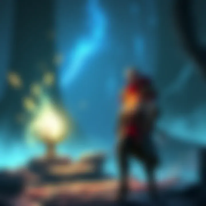 A character stands near a glowing orb representing soul recovery in a fantasy game setting