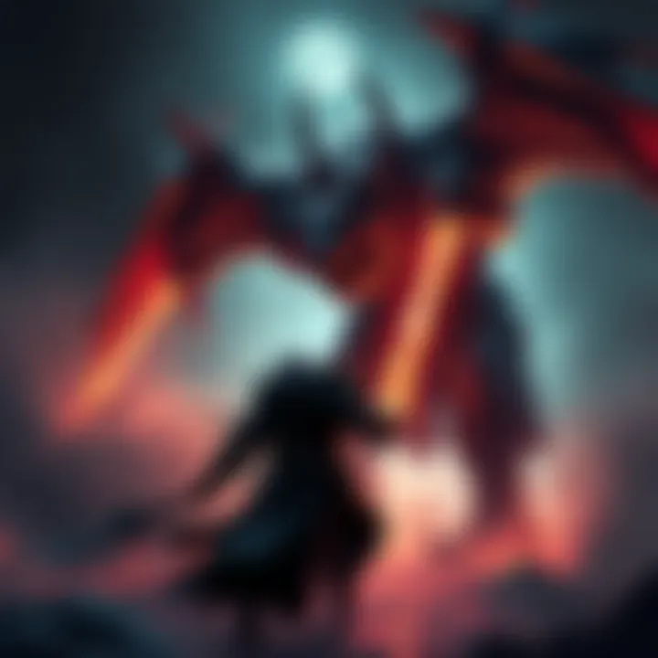 A dark fantasy character battling a formidable boss in a gothic environment, showcasing intense action and customization.