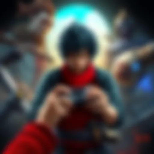 A gamer holding a controller, surrounded by artwork of popular soulslike games like Sekiro and Lies of P, showcasing a variety of challenges and achievements.