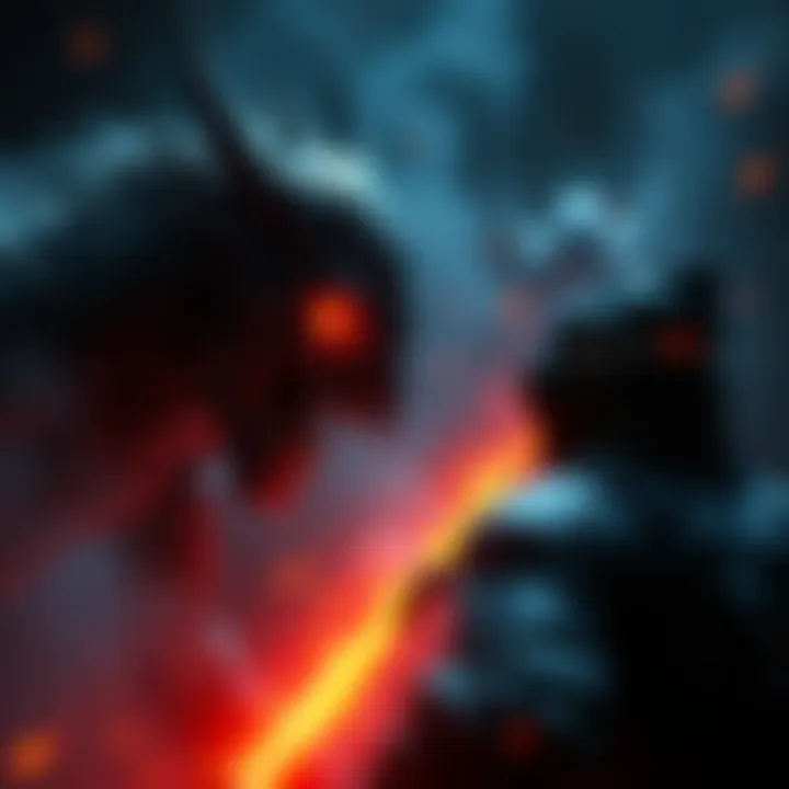 Soulslike game challenge A player facing a tough enemy in a dark, atmospheric game setting, representing the struggle and strategy in a soulslike challenge.