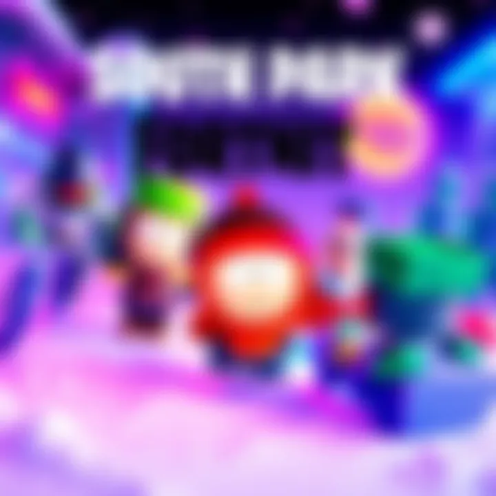 Characters from South Park and Fortnite interact in a vibrant gaming scene