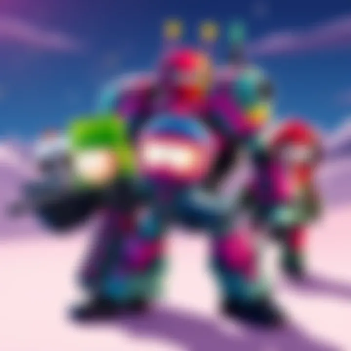 Colorful mech skins featuring South Park characters in Fortnite style