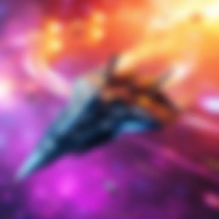 Space Fighter Drifting A futuristic space fighter executing a drift maneuver in a colorful galaxy environment.
