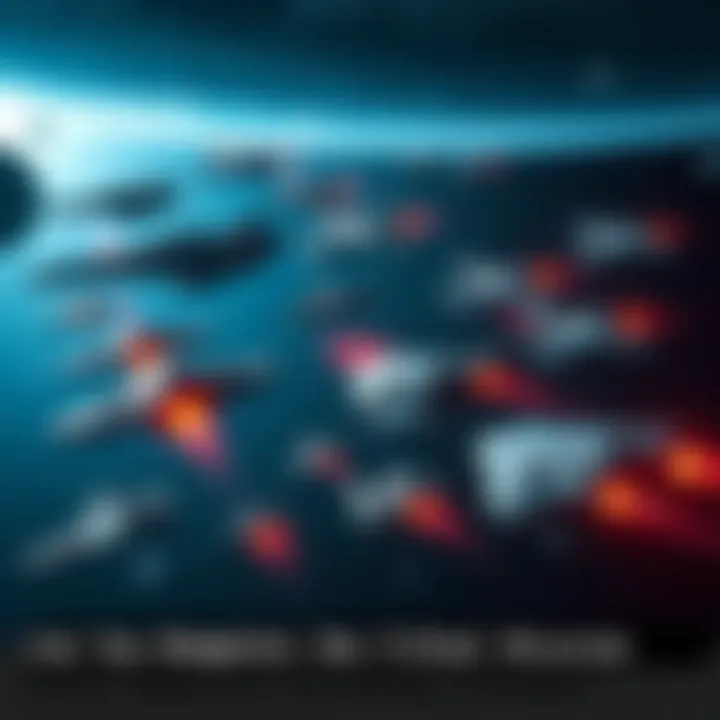 A fleet of various cruisers poised for battle in space, showcasing strategic formations and readiness for the final mission.