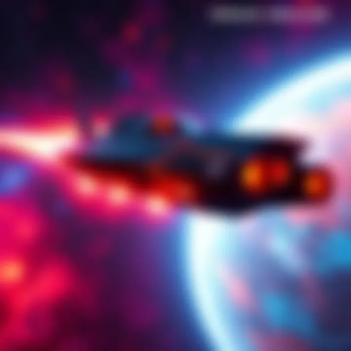Space Hauler Trailer A futuristic spaceship flying through colorful cosmic space while carrying cargo.