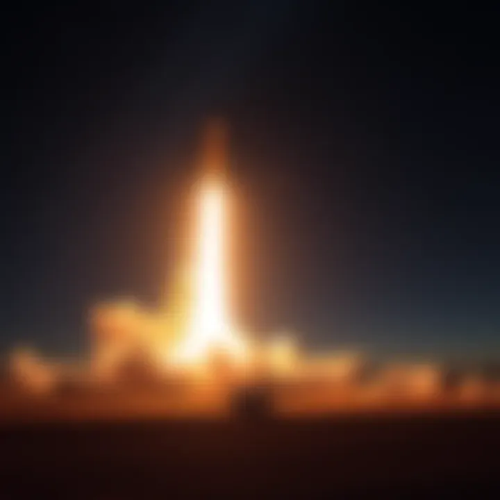 A rocket launching into the night sky surrounded by stars, symbolizing space exploration and technology advancements.