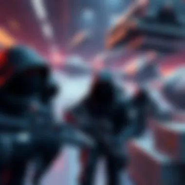 A group of masked thieves attempting a heist at a busy spaceport, with ships and cargo in the background, creating a tense atmosphere.