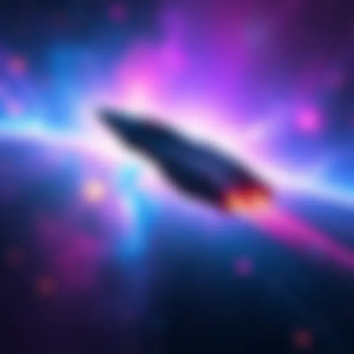 Spaceship in a Colorful Galaxy A sleek spaceship flies through a vibrant galaxy filled with colorful stars and nebulae, representing space game adventures.