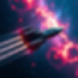 A futuristic spaceship soaring through a star-filled galaxy with vibrant nebulae in the background