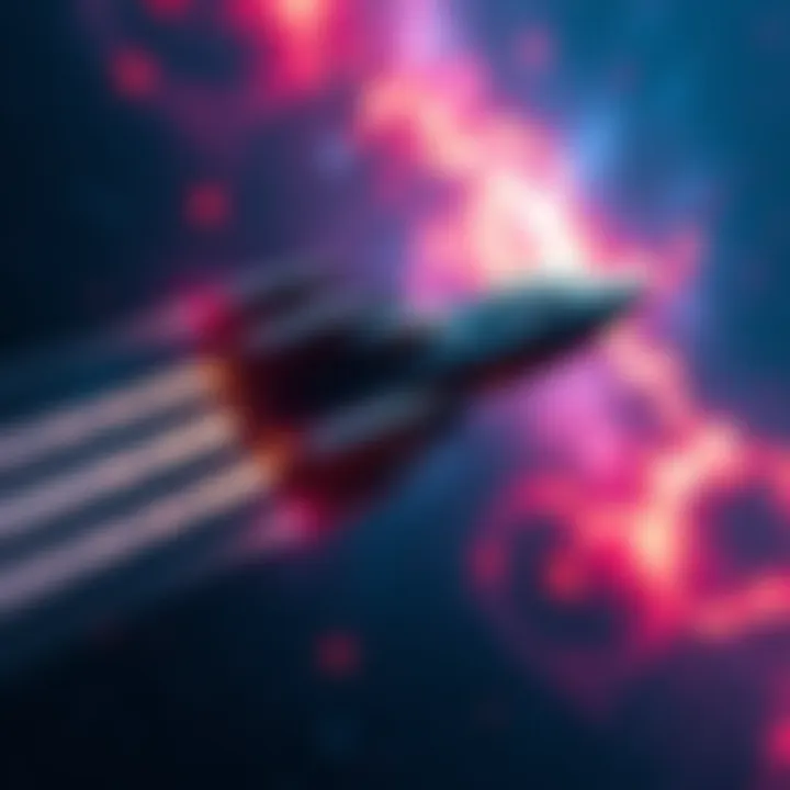 A futuristic spaceship soaring through a star-filled galaxy with vibrant nebulae in the background
